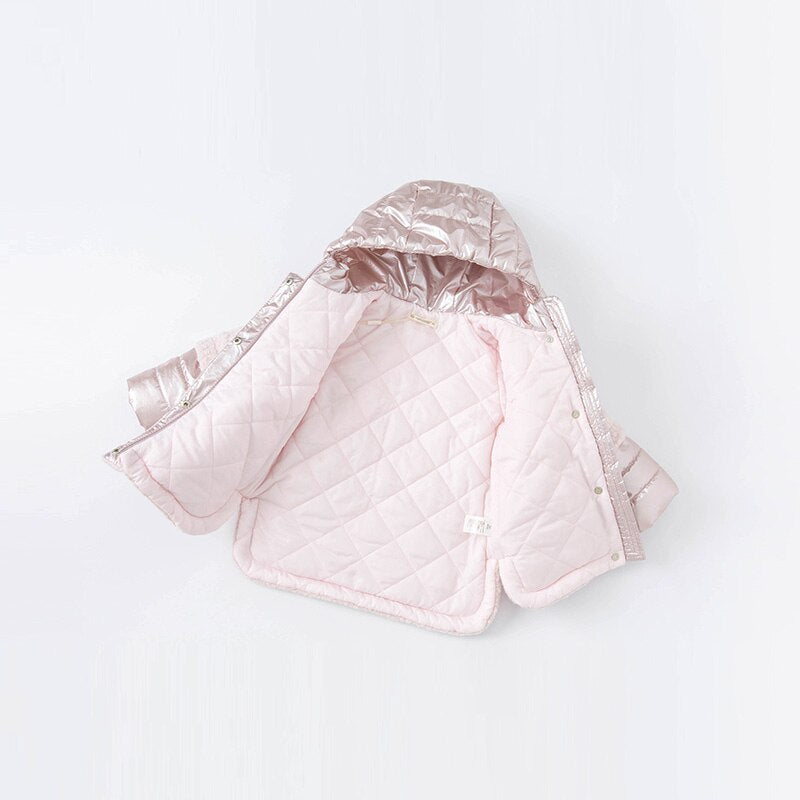 Winter Baby Girls F ashion patchwork solid hooded padded coat
