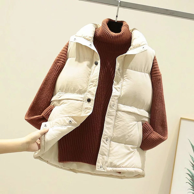 Women Sleeveless Vest Winter Warm Plus Size 2XL Down Cotton Padded Jacket