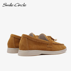 Smile Circle loafers Women Slip-On flats shoes Genuine Leather