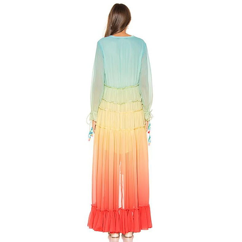 Women's Summer Bohemian Dress Printing Gradient Elegant Maxi Dress
