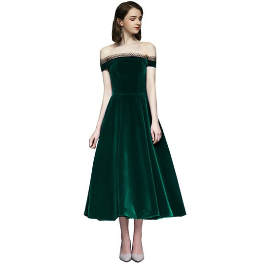 Homecoming Dresses: Prom Dresses Boat Neck Off Shoulder elegant velvet Evening Dress
