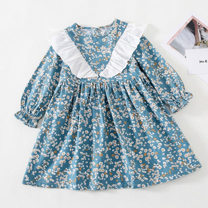 Girls Dress Autumn Ruffles Sweet Long-Sleeved Dress Children Baby