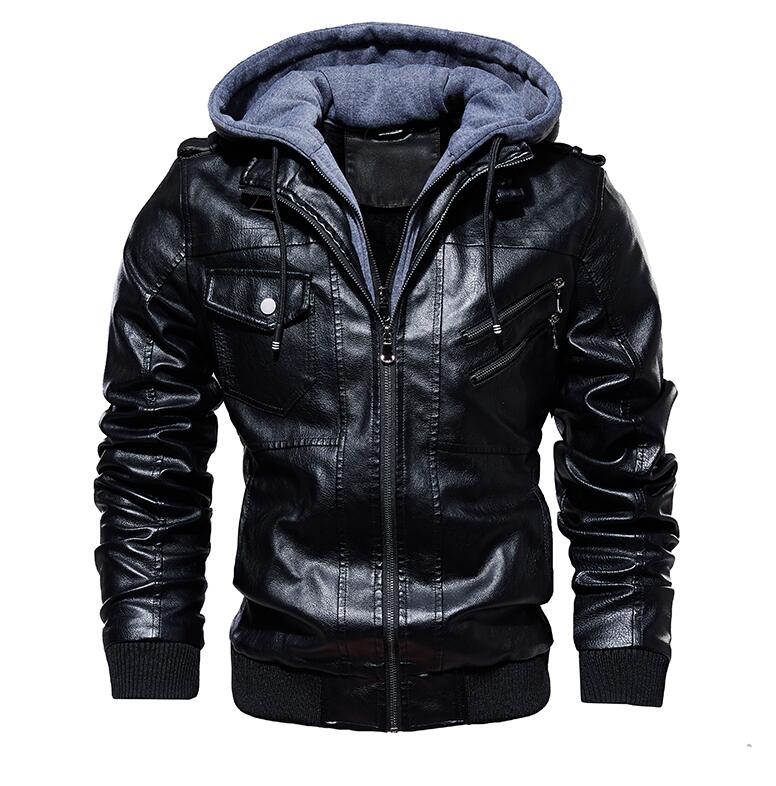 Men's Winter Warm Fleece Jackets and Coats Autumn Men Hat Detachable Leather