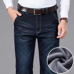 Classic Style Winter Men's Warm Business Jeans Fashion Casual Denim