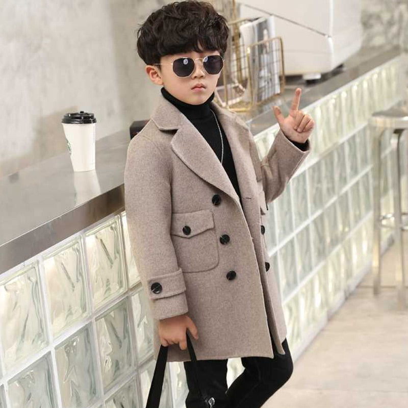 Kids Winter Jacket Grey Boys Woolen Cotton Padded Clothes Autum
