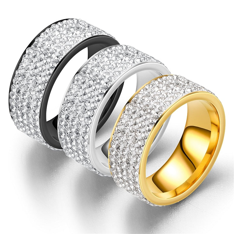 Hip Hop Iced Out CZ Bling Men Ring Black/Gold/Silver Color Stainless Steel