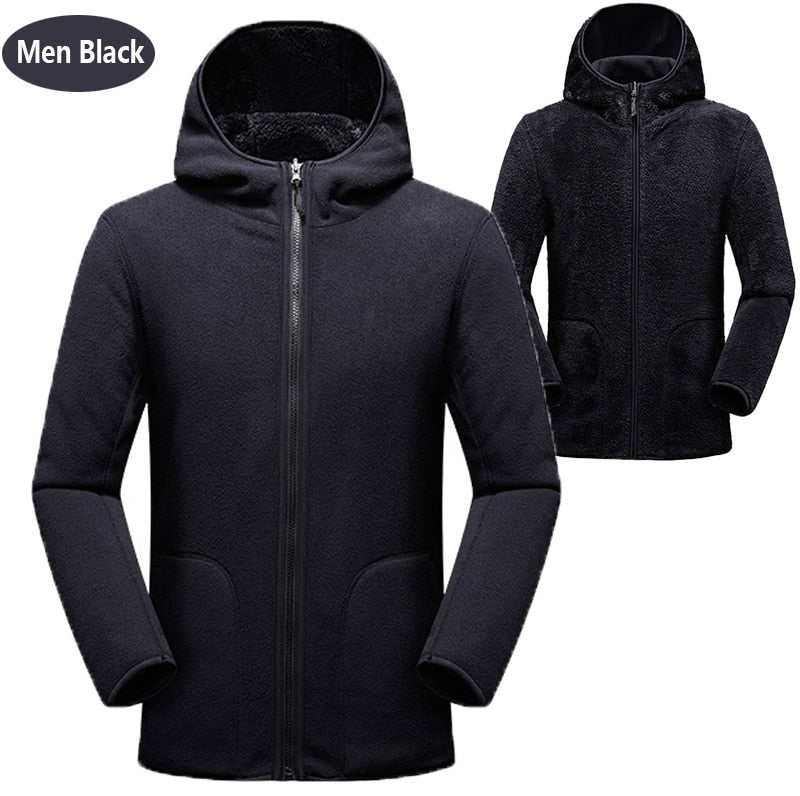 Unisex Reversible Hoodie Women Pullover Sweatshirts Winter Warm Polar/Coral Coats