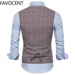 Mens Suit Vest Fashion Slim Fit Thin Plaid Men Waistcoat Tops Slim Business Vest