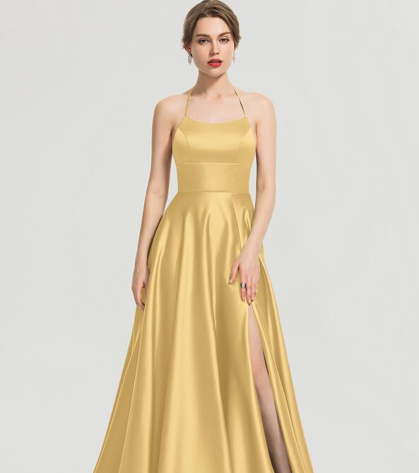 Evening wear Dresses: Long Prom Dresses Green Evening Dress Satin Prom Gowns