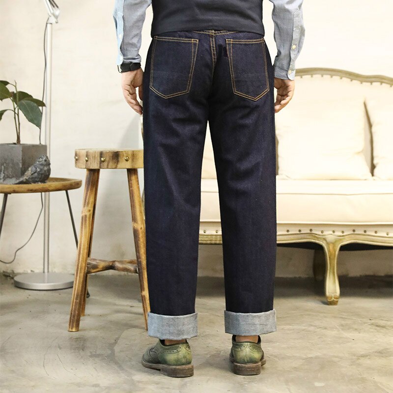 Japan Indigo Selvage Washed Loose Fitting jeans for mens