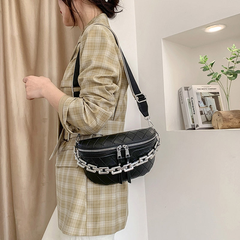 Thick Chain Waist Bag Women Luxury Leather Fanny Pack Female Fashion