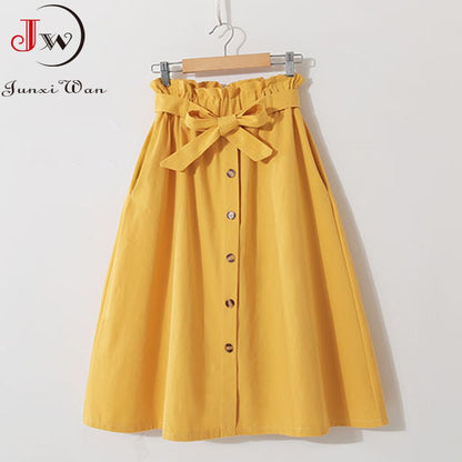 Women Casual Cotton Skirts Spring Summer Korean Style Solid Elegant High