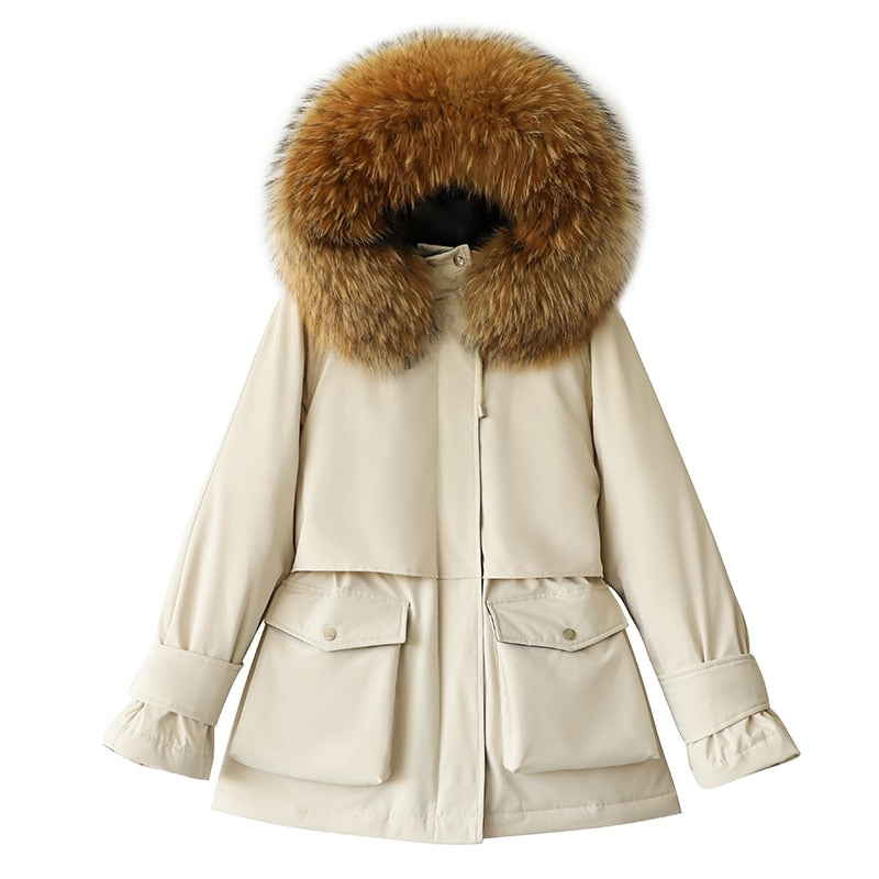 Winter Jacket Women Large Natural Fur White Down Coat