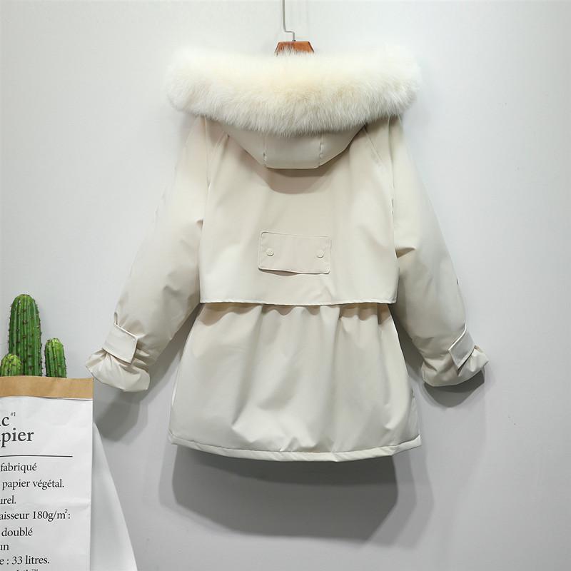Winter Jacket Women Large Natural Fur White Down Coat