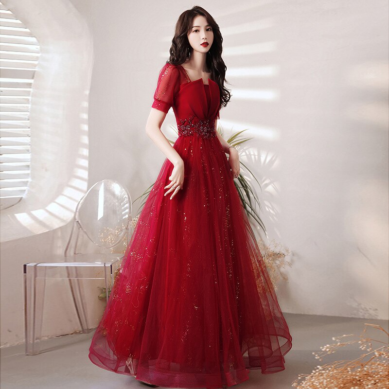 Homecoming Dresses: Burgundy Ball Gown Elegant Beaded Long Party Dress