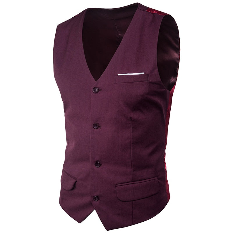Black Suit Vest Waistcoat Men Slim Fit V Neck Dress Vests Mens