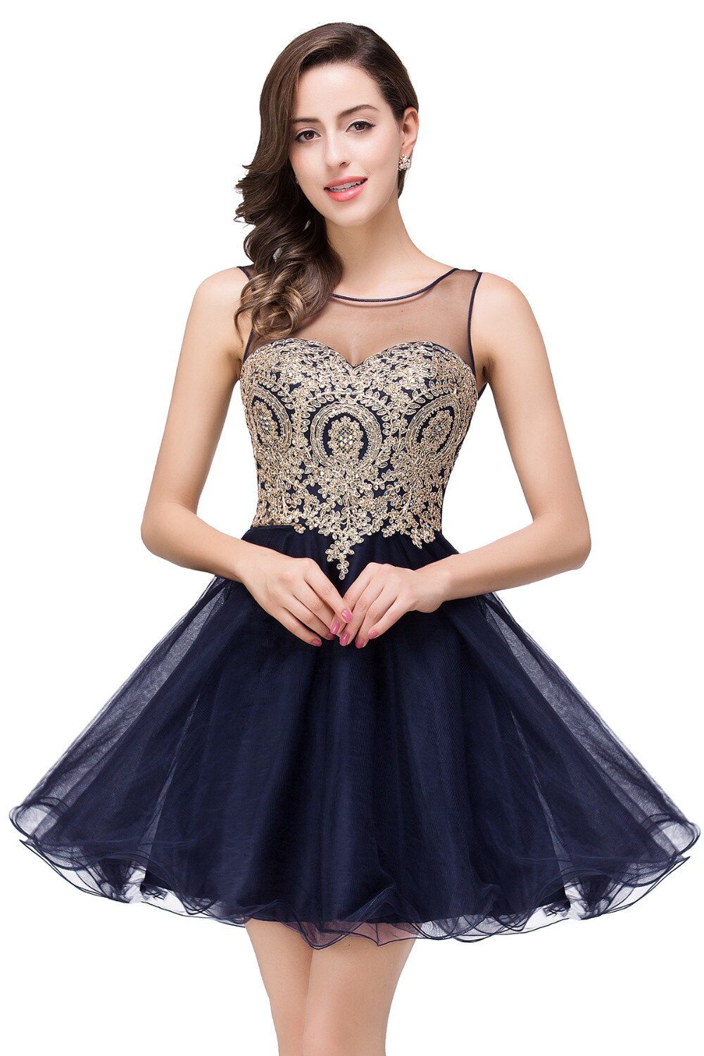 Homecoming Dresses: Champagne Tulle Short Prom Dresses Sweetheart Neck Sleeveless