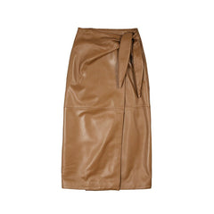 Leather Wrap Skirt Women Winter Female European Real Soft Lambskin 80 cm