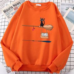 Cute Cat Not In Service Print Hoodies Women Casual Crewneck Sportswear