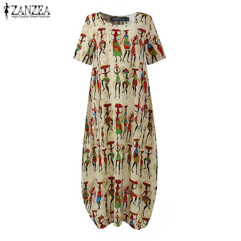 Women Summer Sundress ZANZEA Stylish Cartoon Print Maxi Dress Casual