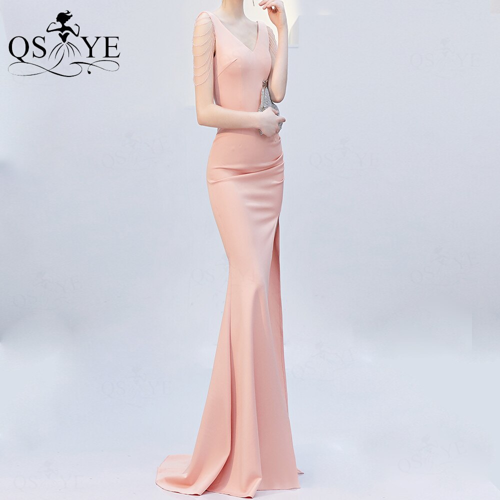 Homecoming Dresses: Red Long Prom Dress Stretch Beading Straps Evening Dress