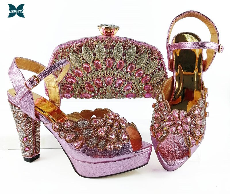 Ladies Shoes and Bag Matching Set With Peach Color Hot Selling Women Italian