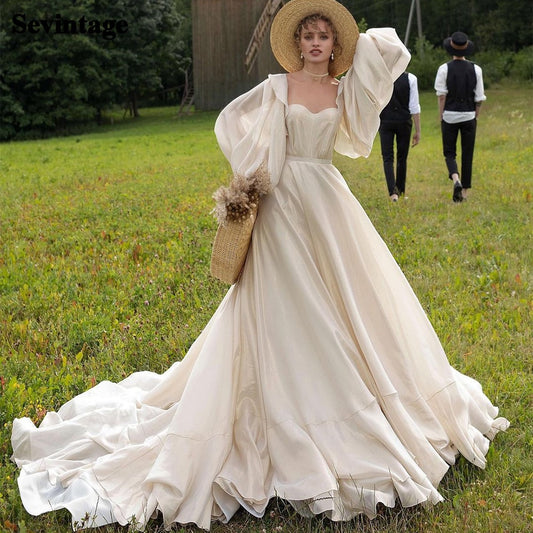 White Bridesmaid Dresses: Boho Wedding Dresses Puff Sleeves Sweetheart Ruffles