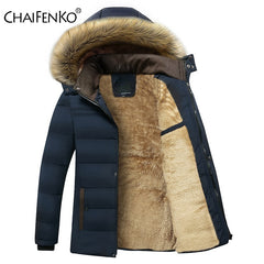 Warm Thick Fleece Parkas Men Waterproof Hooded Fur