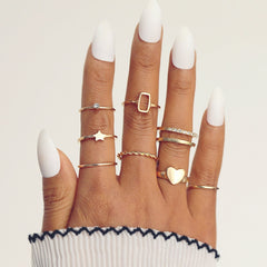 IPARAM Bohemian Vintage Gold Crystal Geometric Joint Ring Set for Women Star