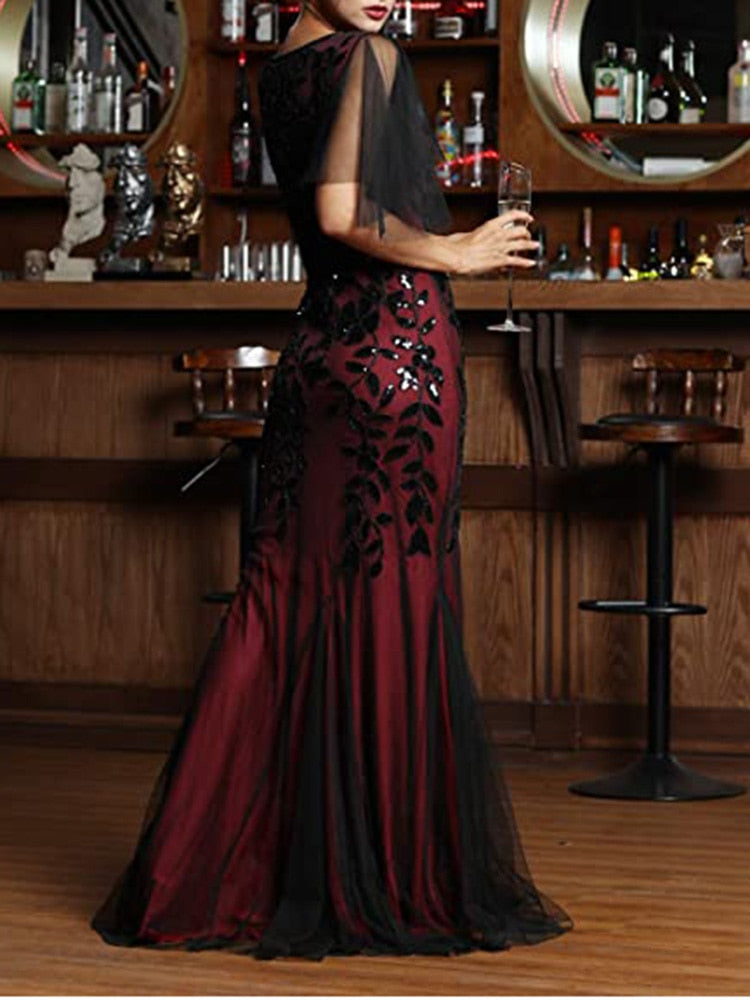 Homecoming Dresses: Short-Sleeve Tulle Embroidered Evening Dress Elegant