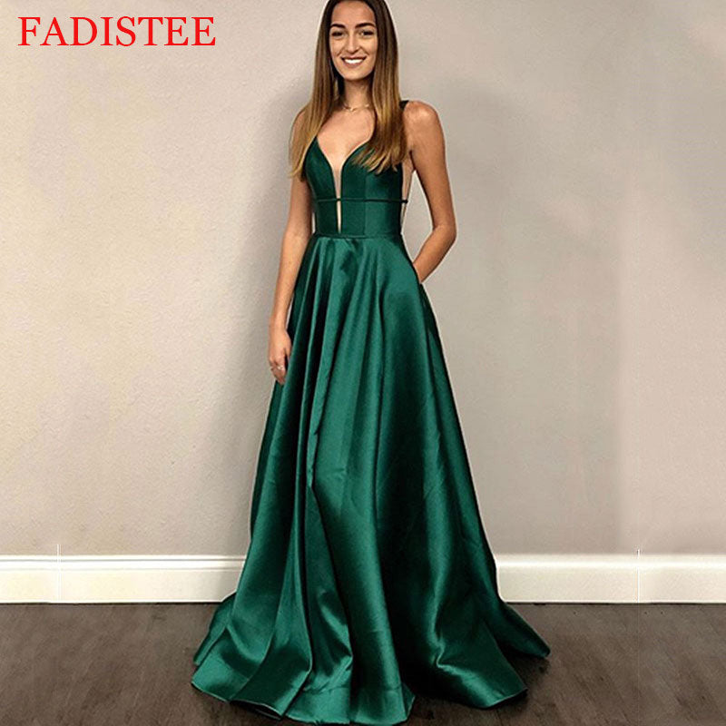Homecoming Dresses: V-neck Backless Prom Dresses Evening Dresses