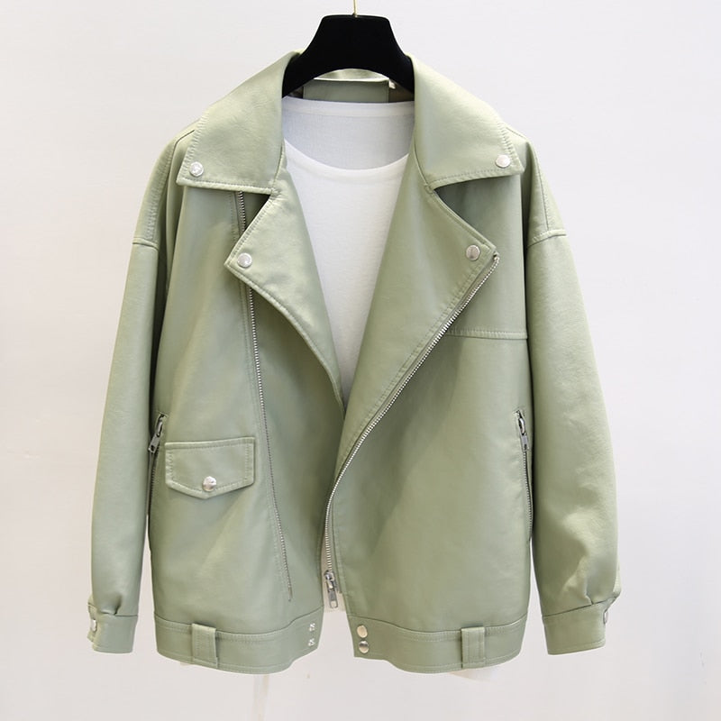 Fitaylor Autumn Women Faux Leather Jacket Casual Loose Soft Pu
