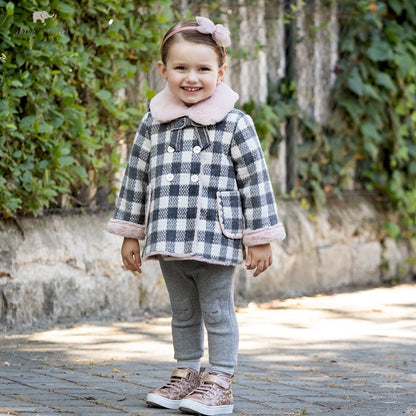 Winter Baby Girl Fashion Bow Plaid Pockets Coat Children Girls