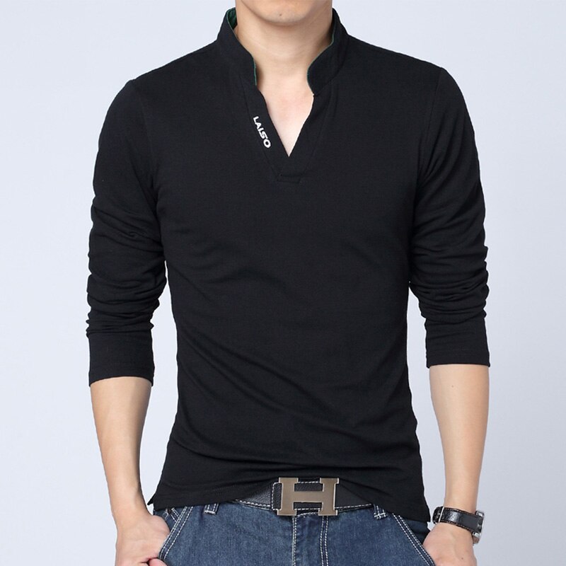 T-Shirt Men Spring Cotton T Shirt Men Solid Color Tshirt Mandarin Collar