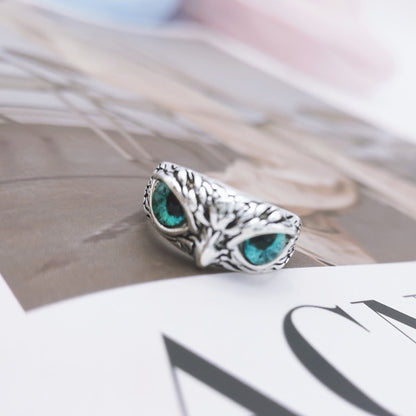 Retro Cute Simple Design Owl Ring Multicolor Eyes Silver Color Men Women