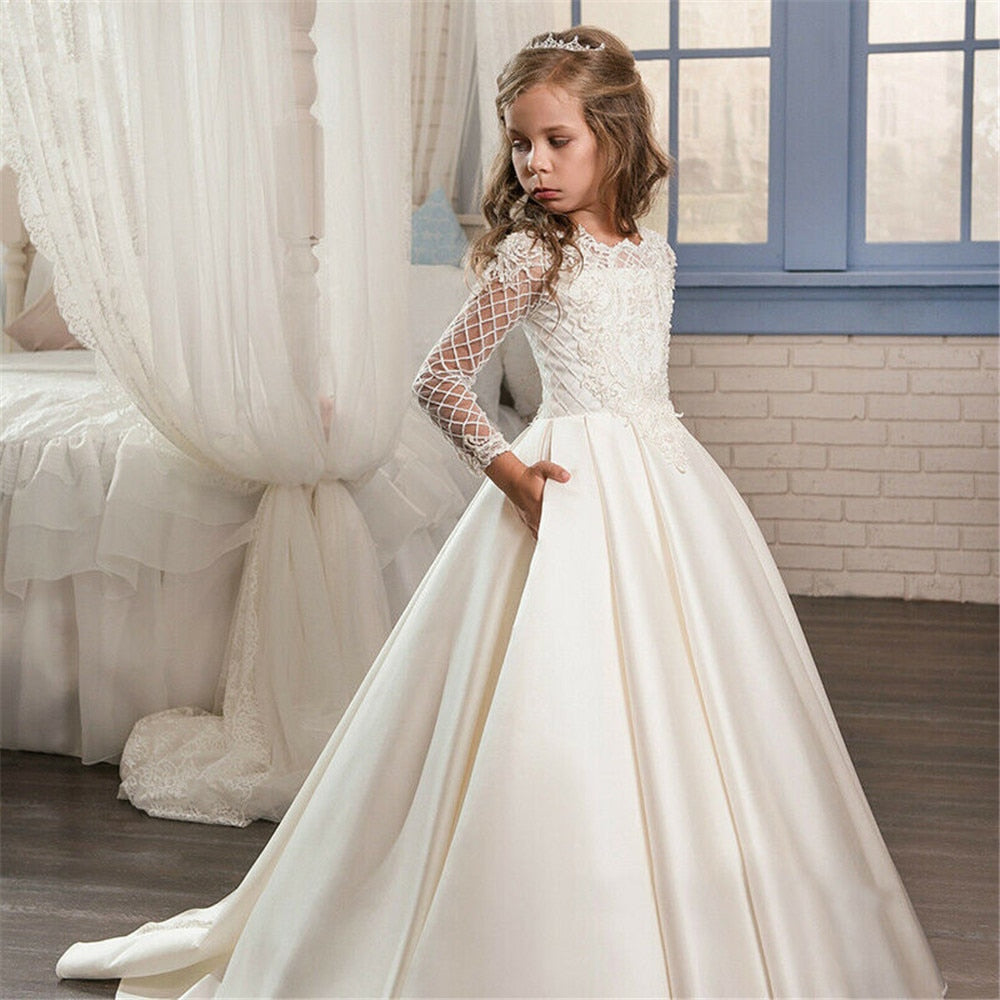 Flower Girl Dresses Lace Backless Tulle Girl Dresses For Wedding Vintage Little Girl