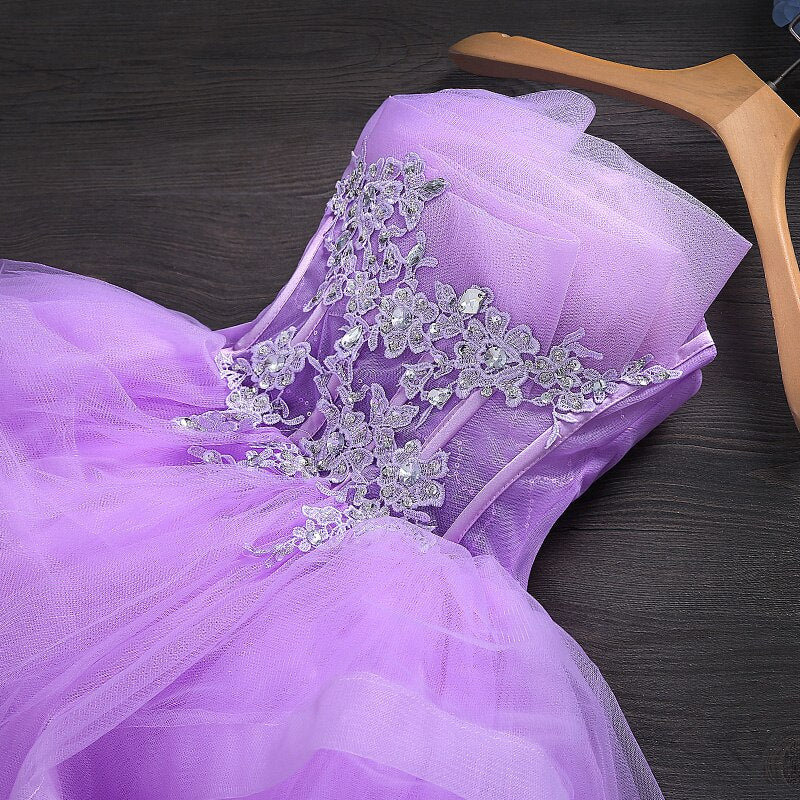 Homecoming Dresses: Tulle Prom Dresses Girl Strapless Sleeveless Short Homecoming