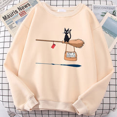 Cute Cat Not In Service Print Hoodies Women Casual Crewneck Sportswear