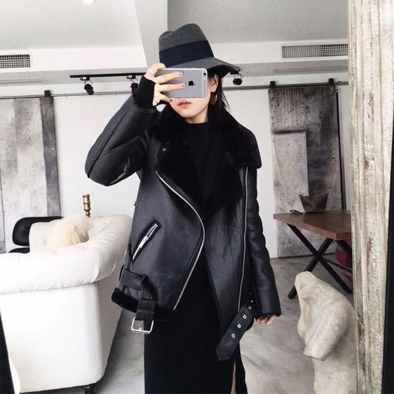 Winter Coats Women Thick Faux Leather Fur Coat