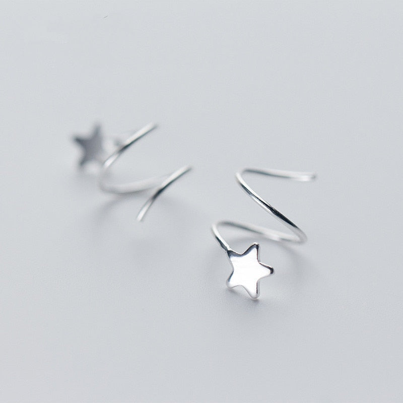 Genuine 925 Sterling Silver Pentagram Star Ear Bone Ear Buckle Rotating Wave Mini