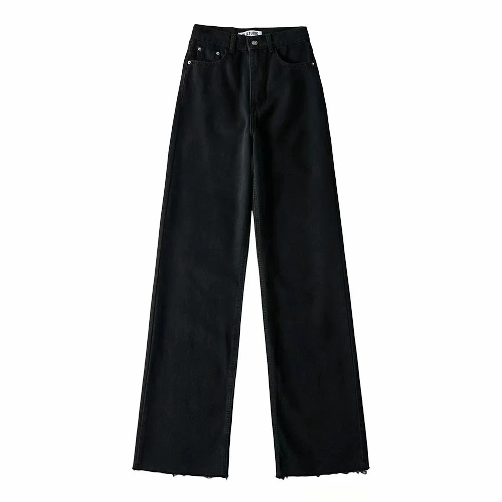Wide Leg Pant Women Jeans Autumn Winter High Waist Slouchy Black