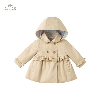 dave bella spring baby girls fashion solid ruched hooded coat children tops infant