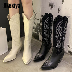 Women Shoes Embossing pu Leather Shoes Knee-High Boots Chunky Wedges shoes