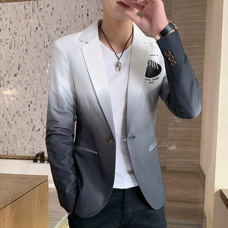 Blazer men Male Gradient suit jacket Masculino Korean Style slim fit