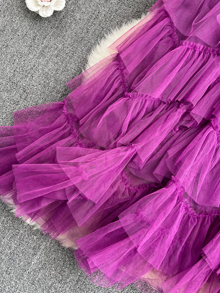Tutu Tulle Long Skirts Womens Spring Korean Solid A Line High Waist
