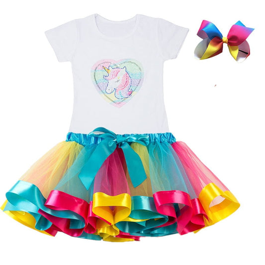 Kids Clothes Summer Fashion Unicorn T shirt whit Skirt Baby Girls Clothes