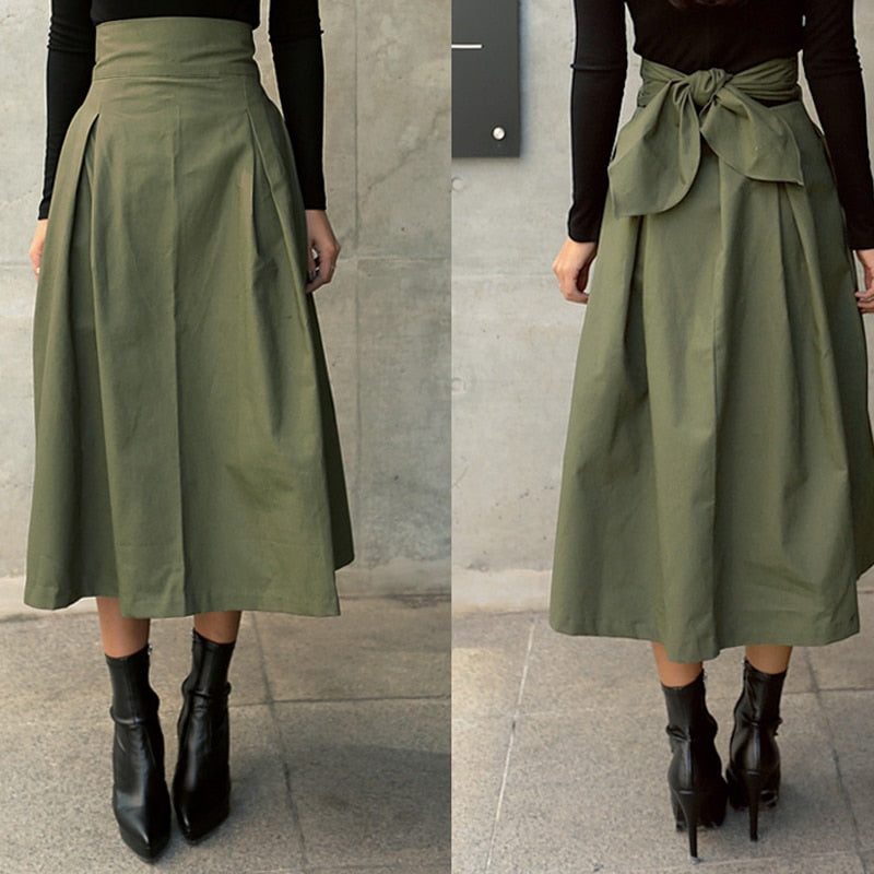 Skirts Womens Korean Fashion Solid Color Big Swing Ladies Skirt Long Skirt