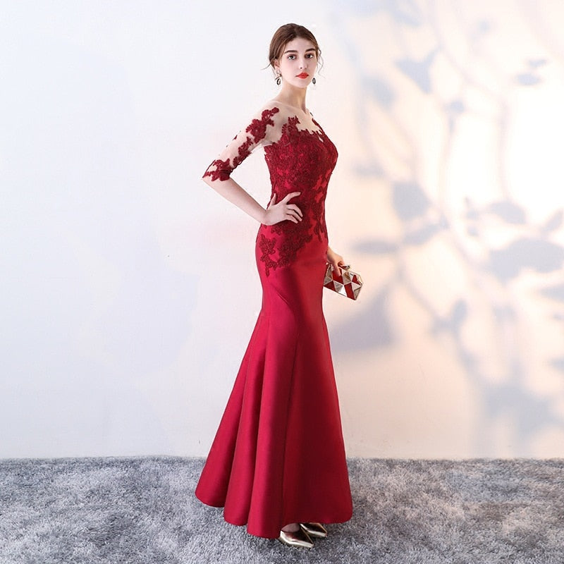 Homecoming Dresses: Red Mermaid Evening Dress Half Sleeve Appliques Elegant