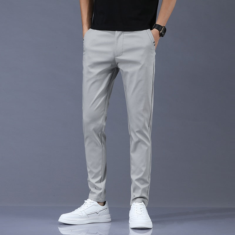 Spring Summer Pants Mens Stretch Korean Casual Slim Fit Elastic Waist