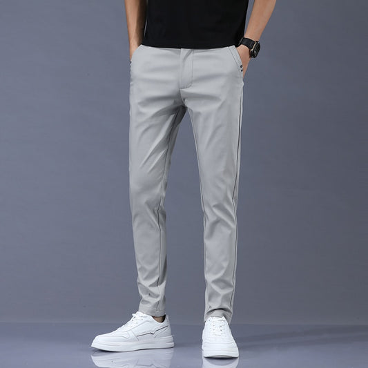 Spring Summer Pants Mens Stretch Korean Casual Slim Fit Elastic Waist